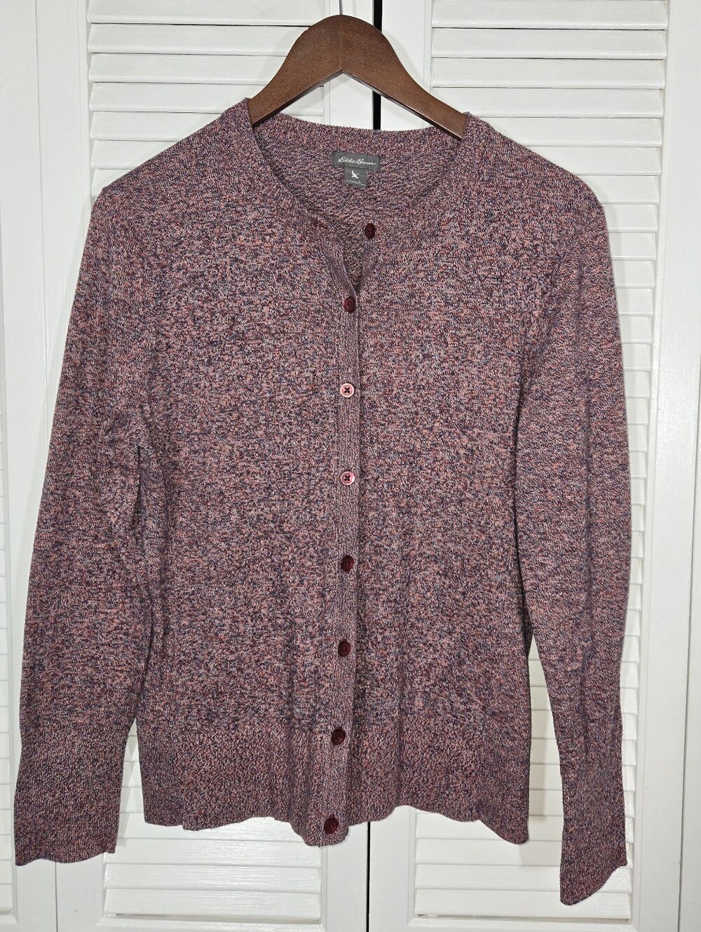 Eddie Bauer Marled Knit Cardigan Purple Red Button From Long Sleeve Cardigan L